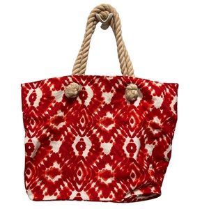 Old Navy Tie Dyed Red White Canvas Beach Summer Caribbean Tote Bag